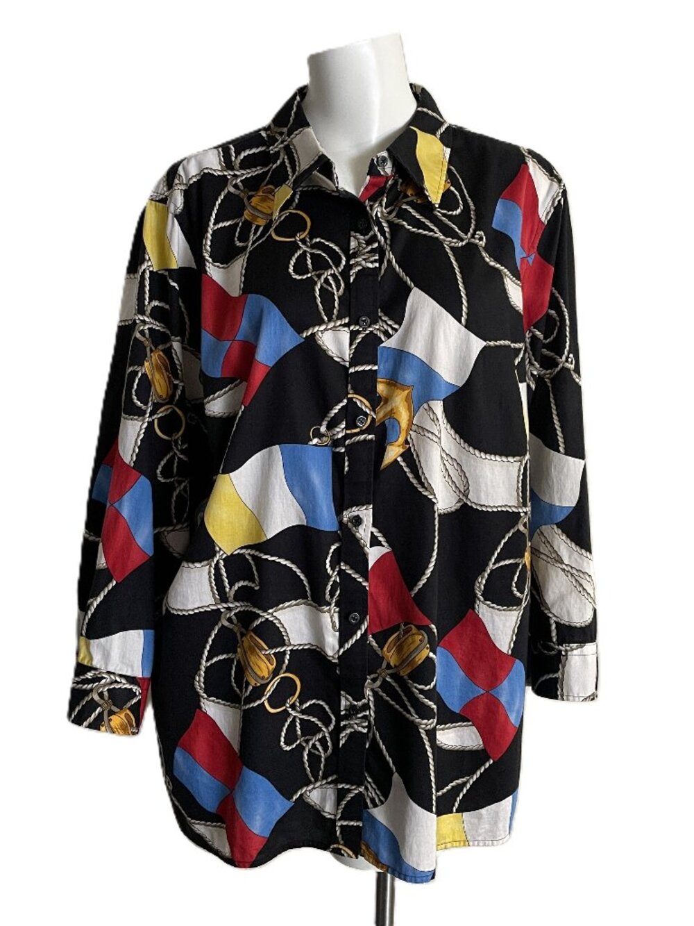 Lauren Ralph Lauren Shirt Womens 2X 100% Cotton Nautical Button Front 3/4 Sleeve